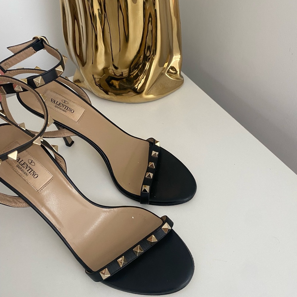 VALENTINO Rockstud Accents Black Leather Heels